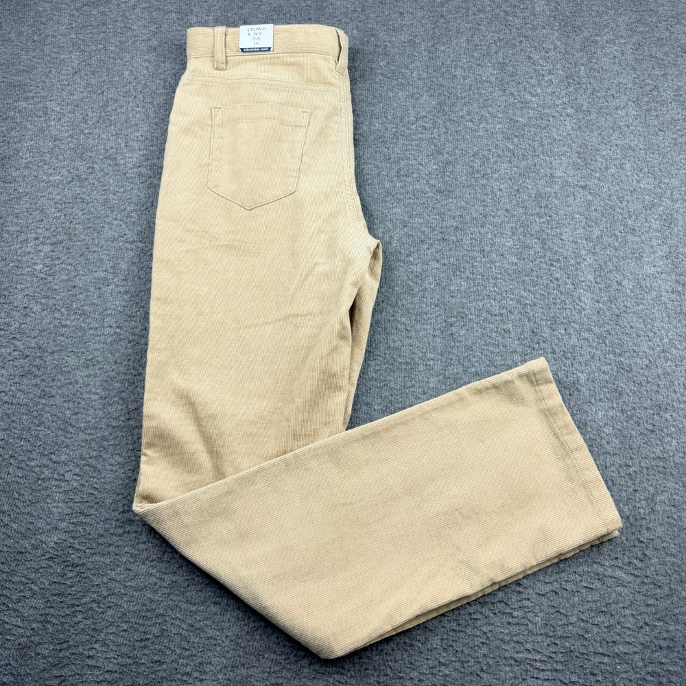 Crown & Ivy Corduroy Pants Kids 16 Tan Beige‎ Adjustable Waist Straight Leg